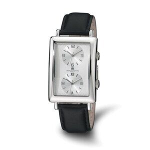 Charles Hubert Men's Dual Time Watch - Silver Dial - Black Leather Band - NEW